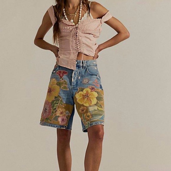 We The Free Pants - We The Free Tropical Beat Denim Shorts